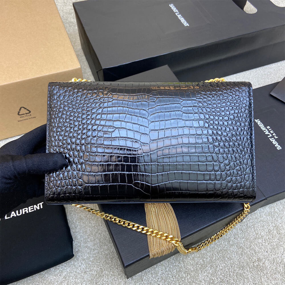 YSL kate medium tassel in crocodile-embossed leather