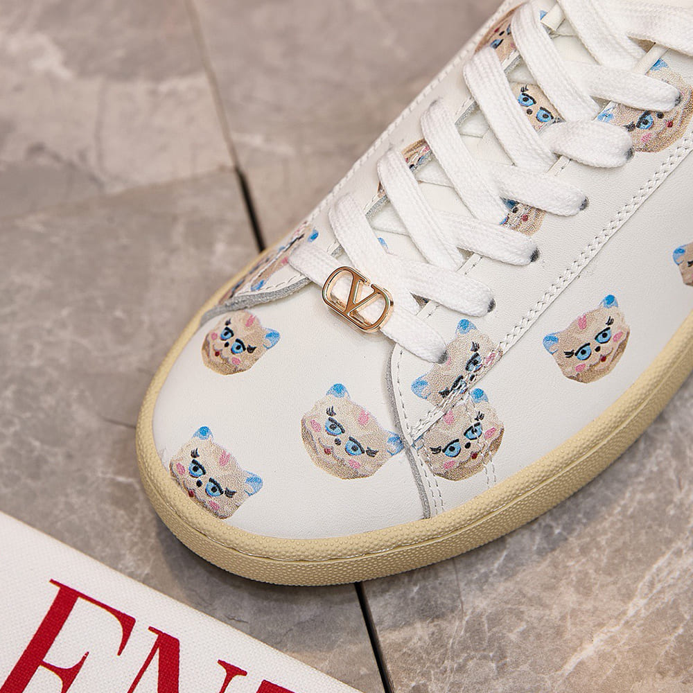 VALENTINO ROYCO Women s  LE CHAT DE LA MAISON  Patterned Soft Calfskin Sneakers