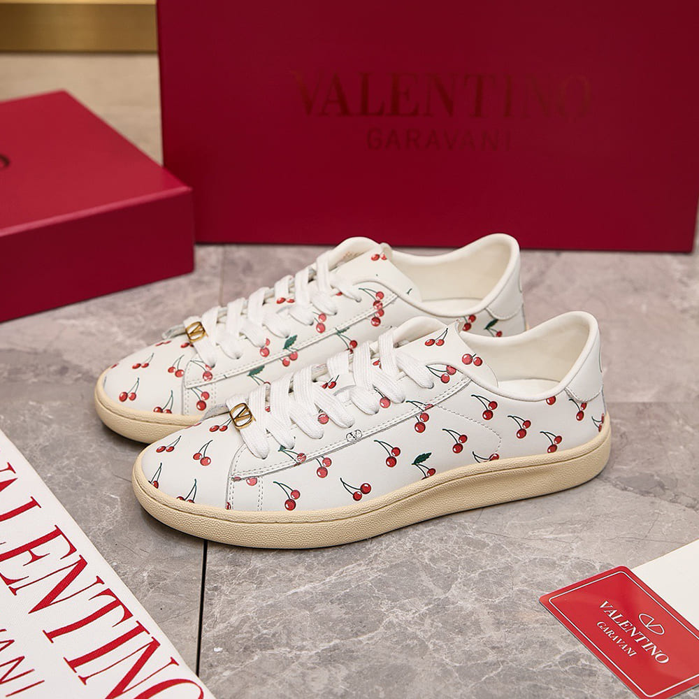 VALENTINO ROYCO Women s Cherry Pattern Soft Calfskin Sneakers