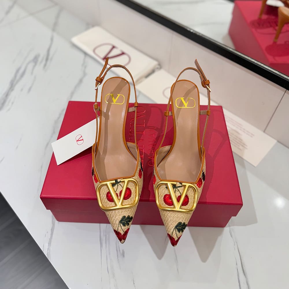 VALENTINO VLOGO SIGNATURE cherry pattern jacquard lace-up high heels (heel height 5cm|8cm)
