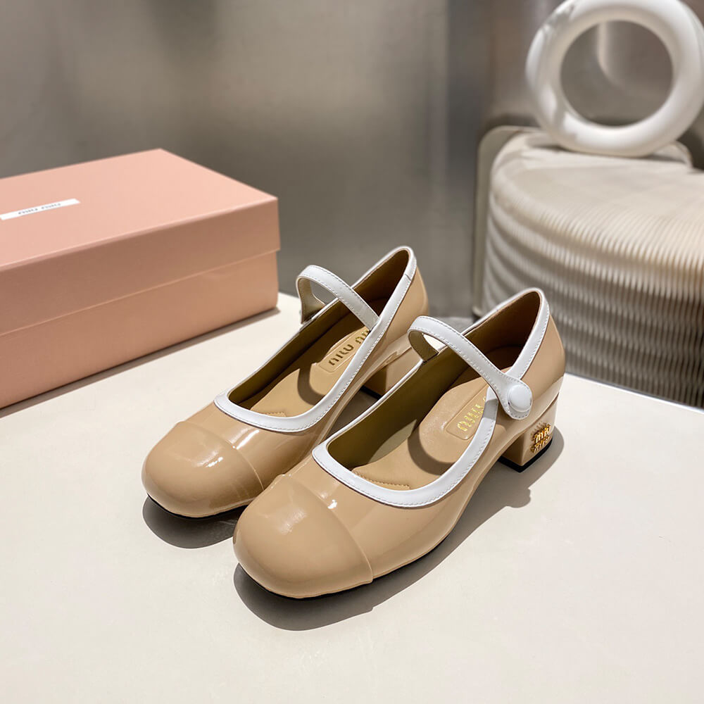 MiuMiu Two-tone patent leather Mary Jane pumps