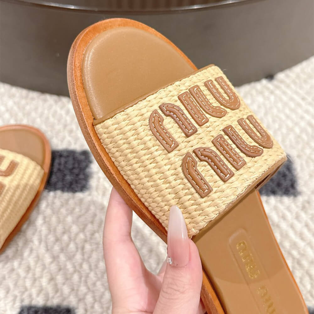 MiuMiu Raffia Slide Sandals