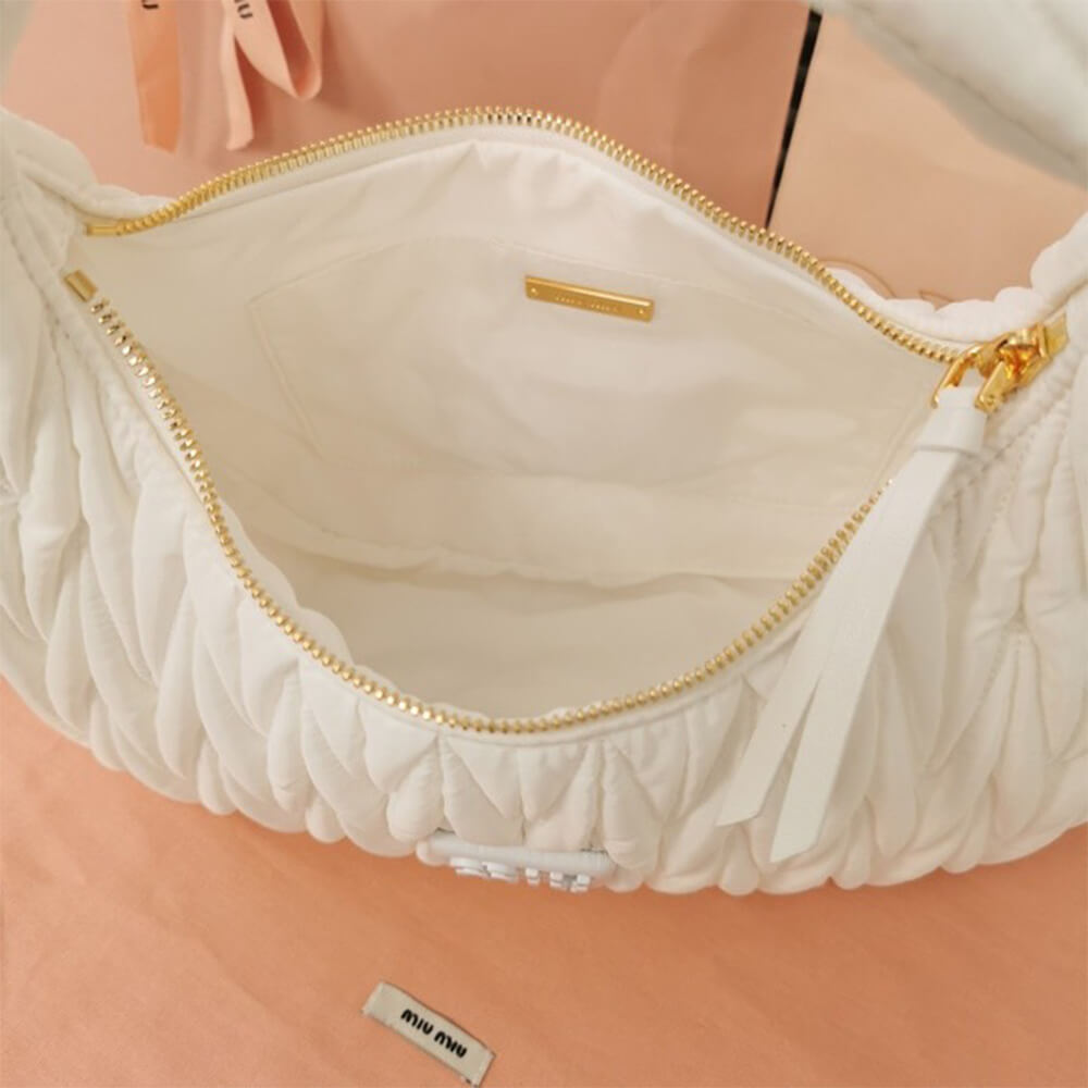 Miu Wander matelasse regenerated nylon hobo bag