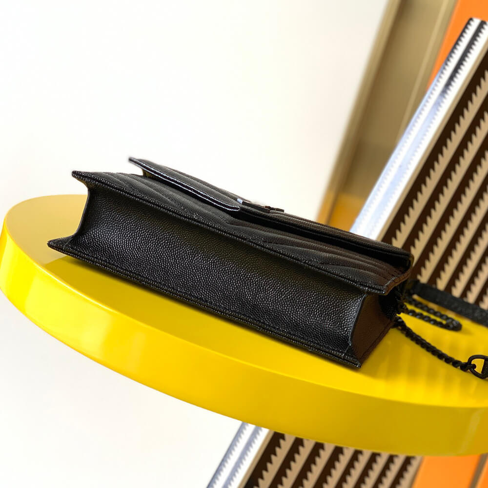 YSL cassandre envelope chain wallet in grain de poudre leather(High-end Grade)