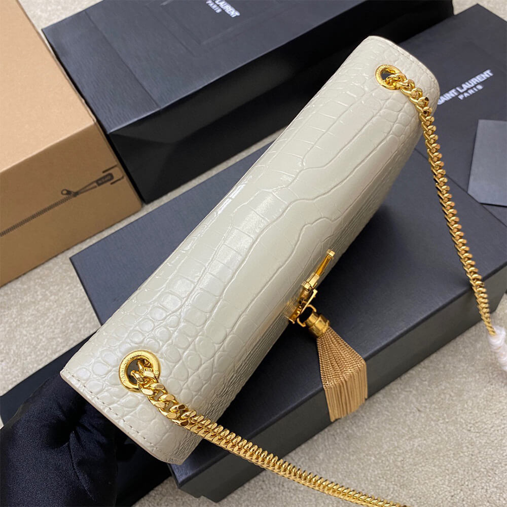 YSL kate medium tassel in crocodile-embossed leather
