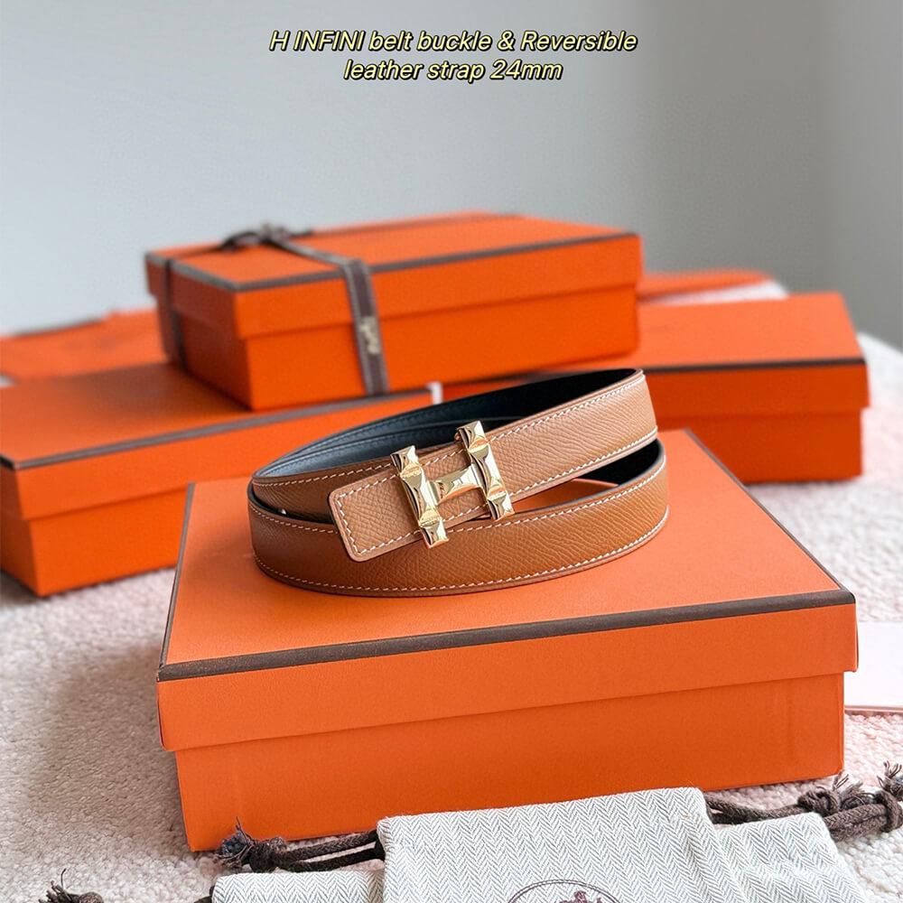H Infini belt buckle   Reversible leather strap 24 mm