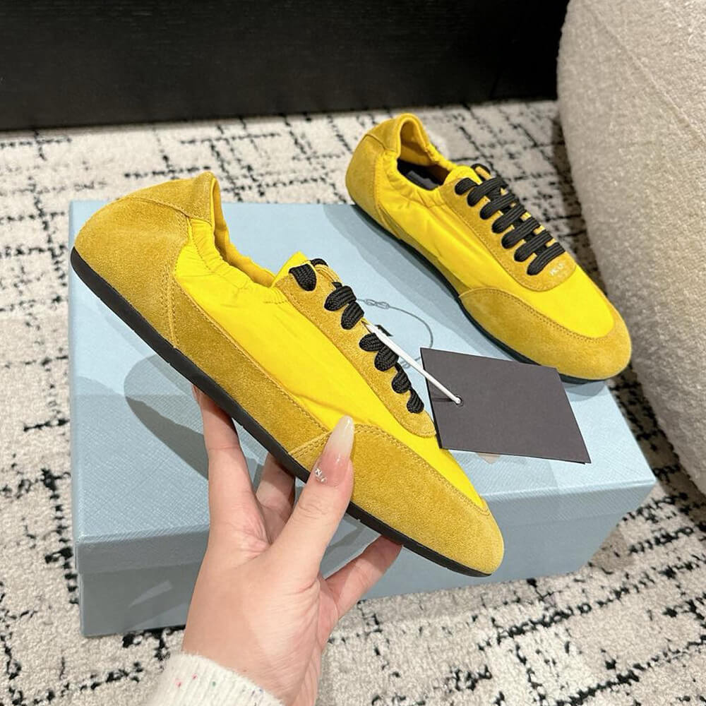 PRADA Collapse Re-Nylon and suede elasticized sneakers
