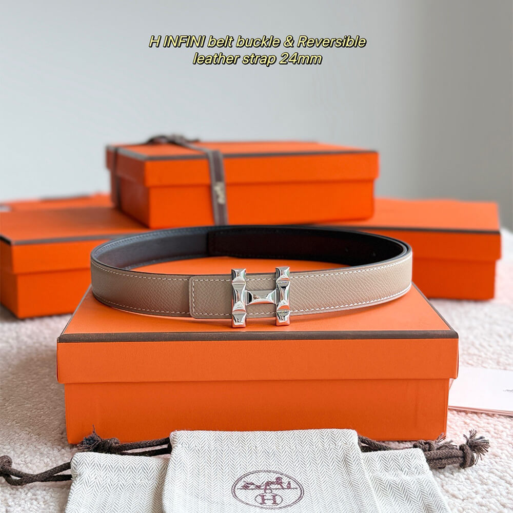 H Infini belt buckle   Reversible leather strap 24 mm