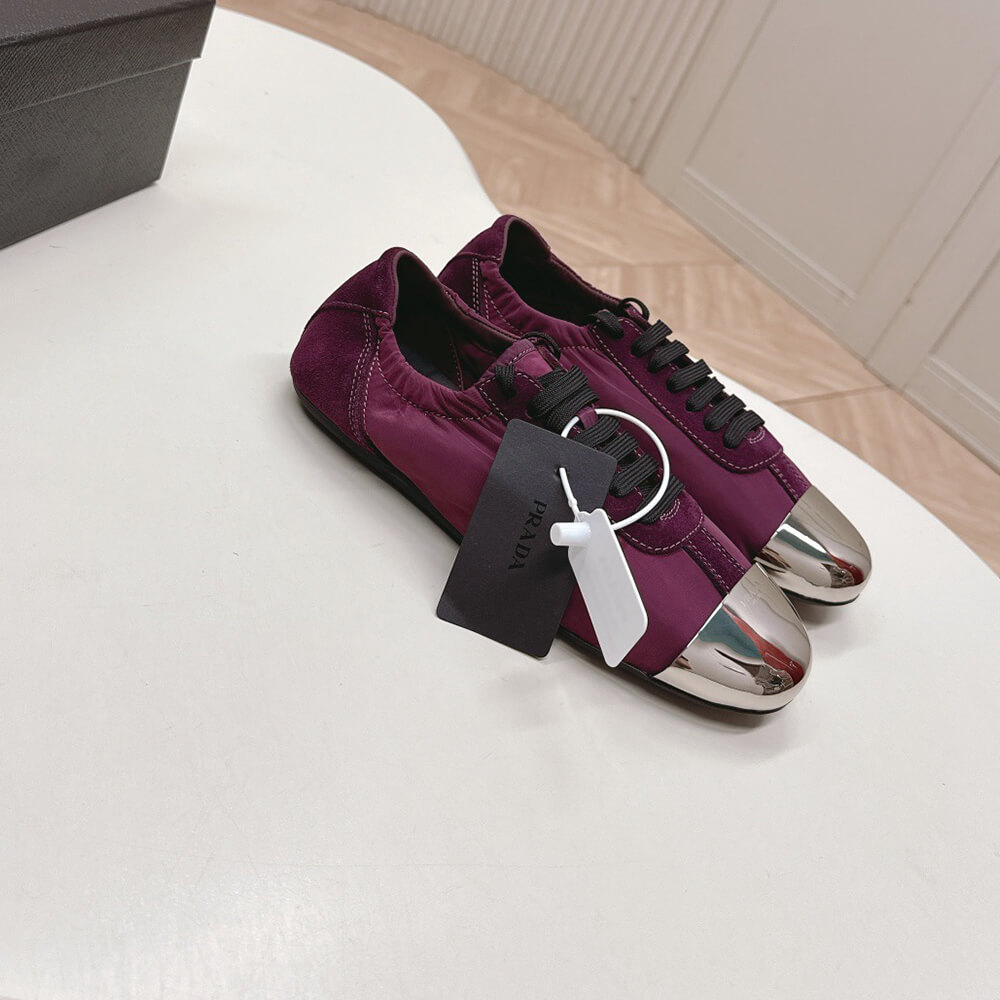 PRADA Collapse Re-Nylon and suede sneakers with metal toecap