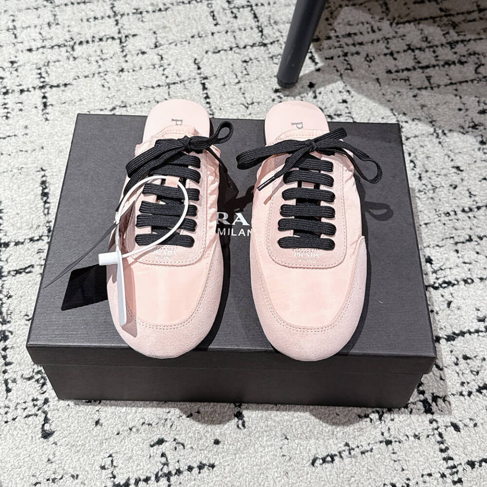 PRADA Collapse Re-Nylon and suede mules