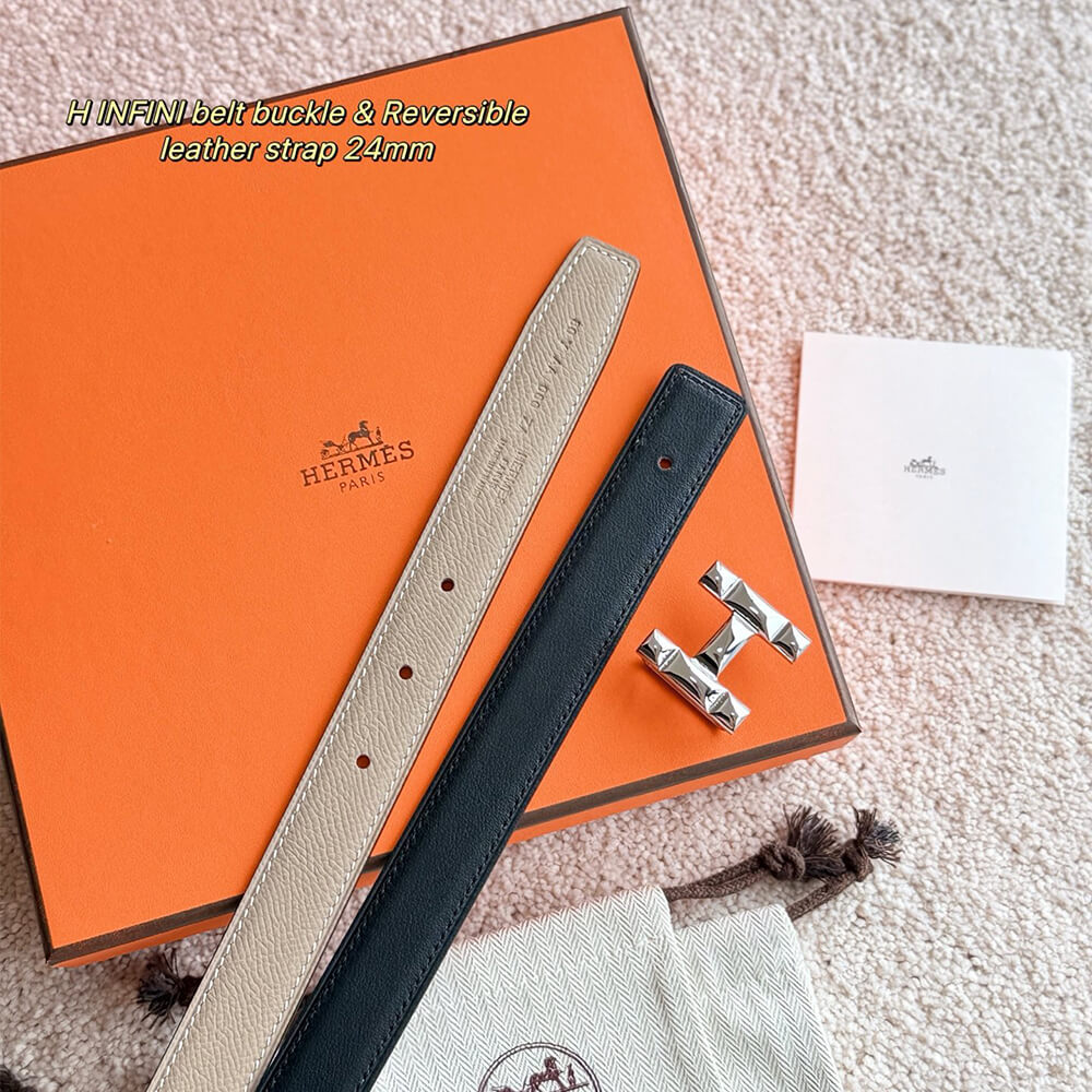 H Infini belt buckle   Reversible leather strap 24 mm